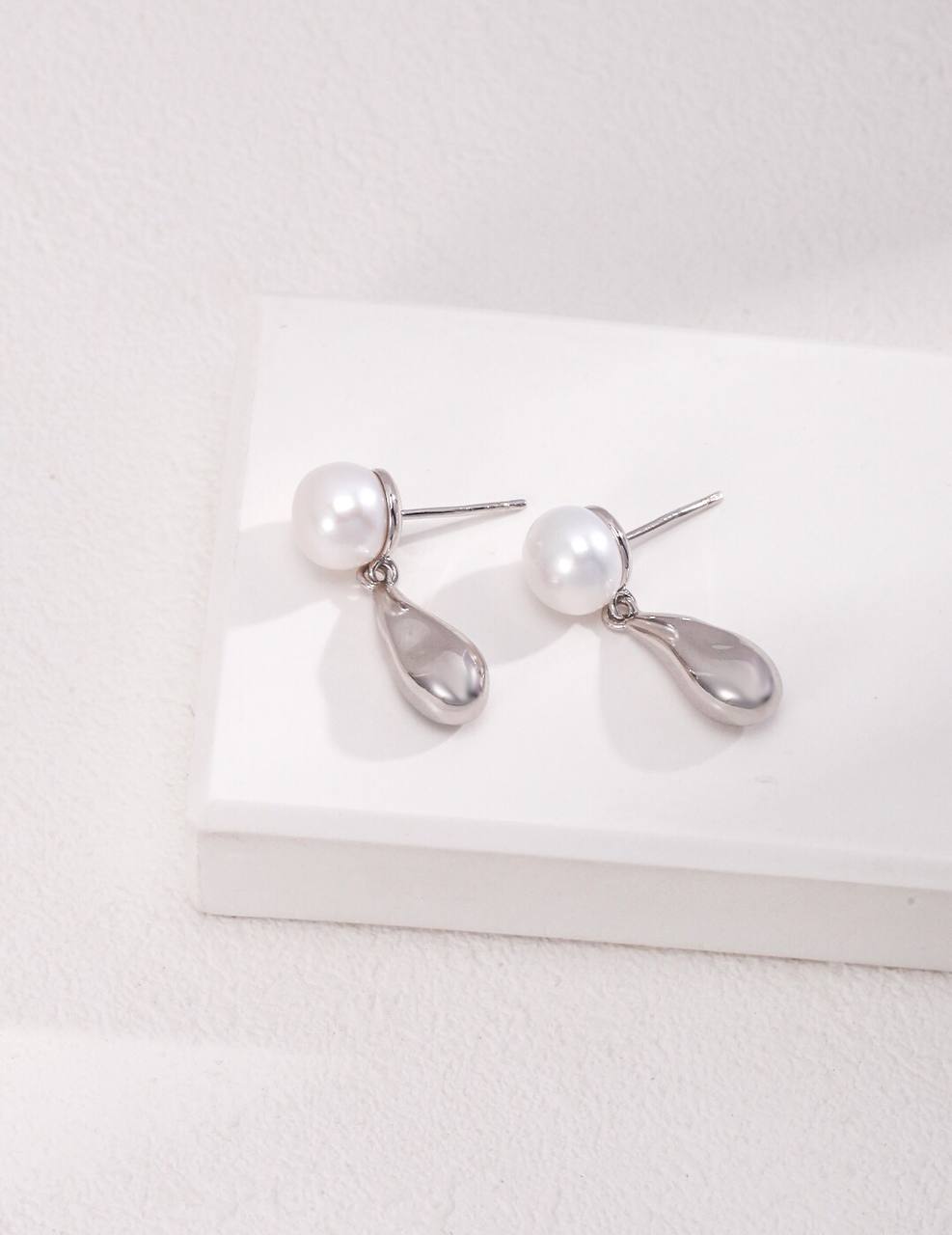 Teardrop Sterling Silver Pearl Earrings