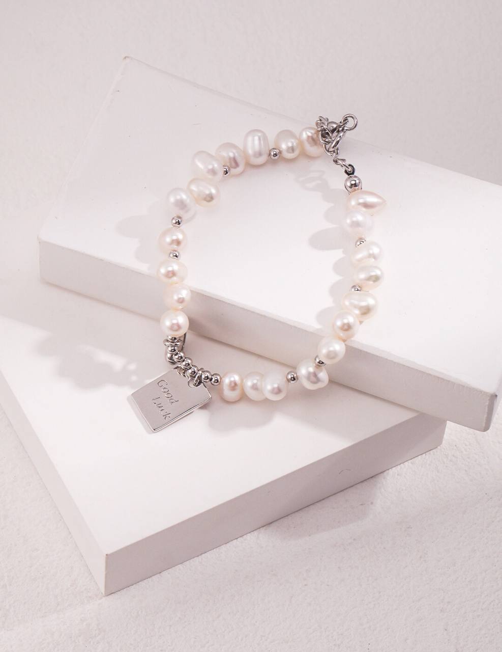 Bracelet de perles en argent sterling bonne chance