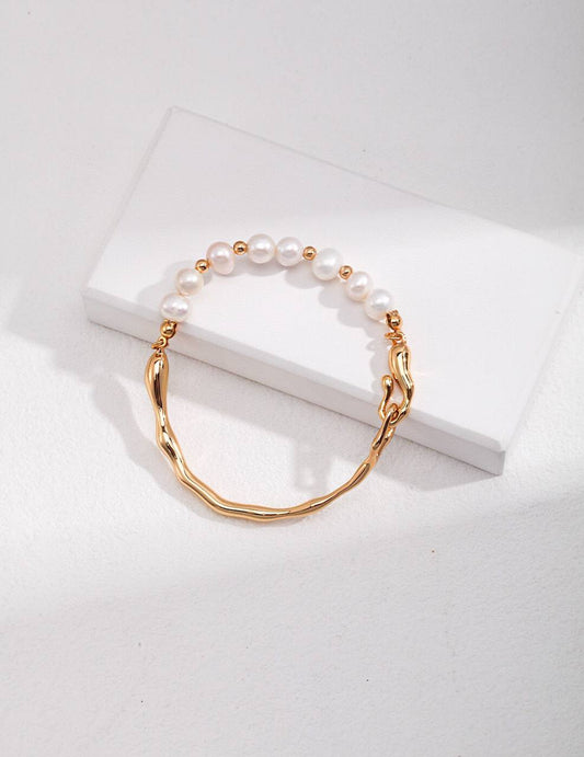 Sterling Silver Pearl Bangle Bracelet - Liquid Collection