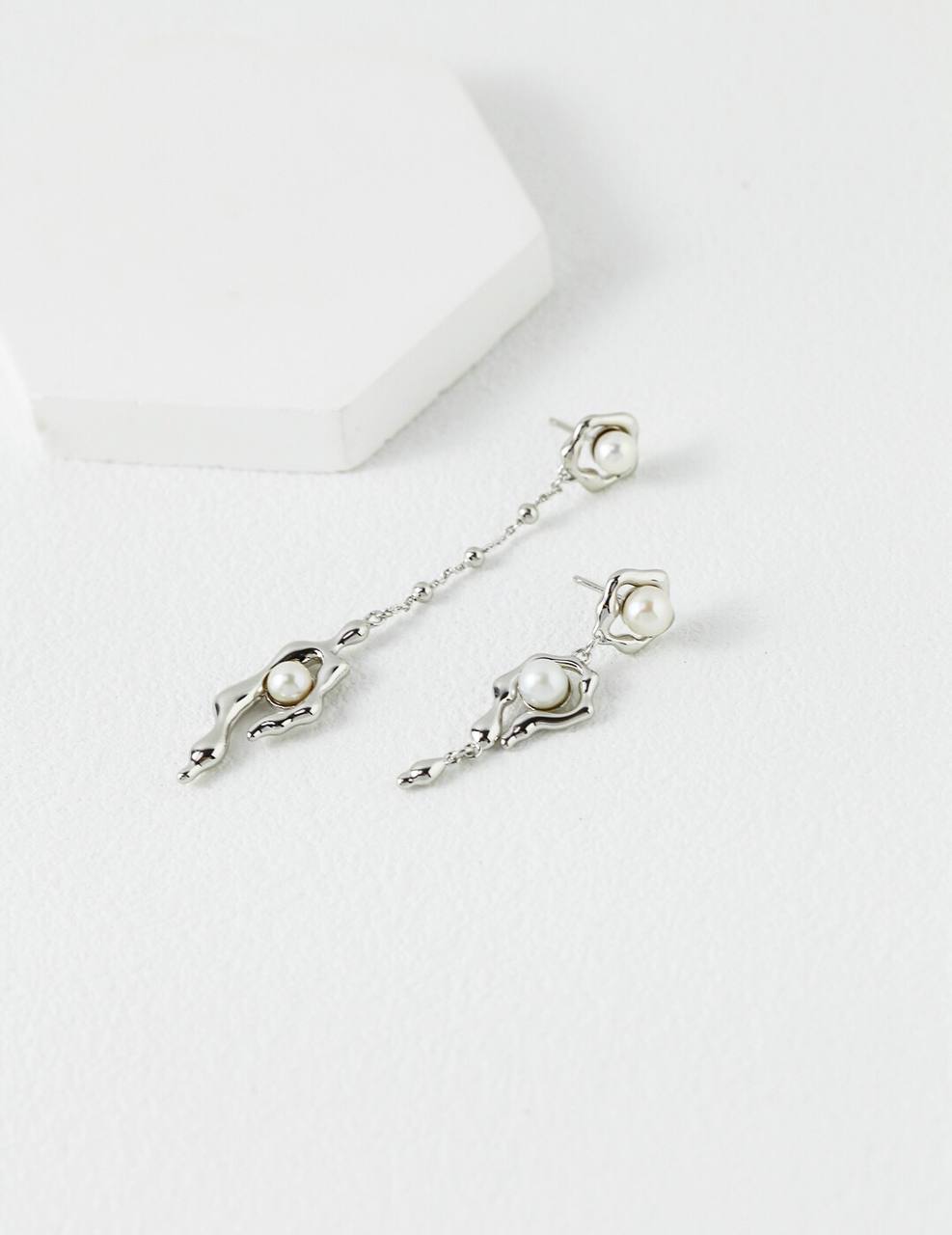 Asymmetrical Sterling Silver Pearl Earrings