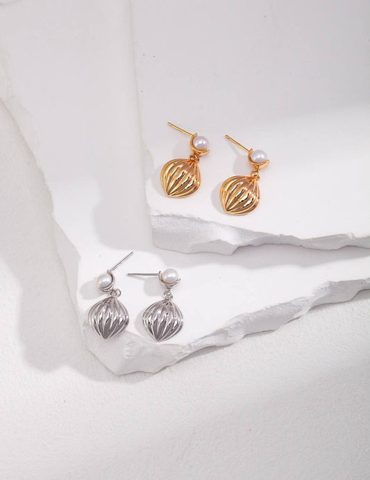 Pumpkin-shaped Sterling Silver Pearl Earrings