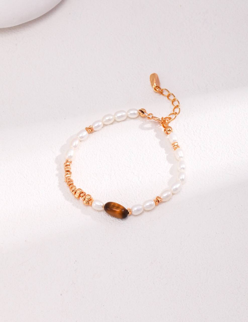 Tiger's Eye Sterling Silver Pearl Bracelet